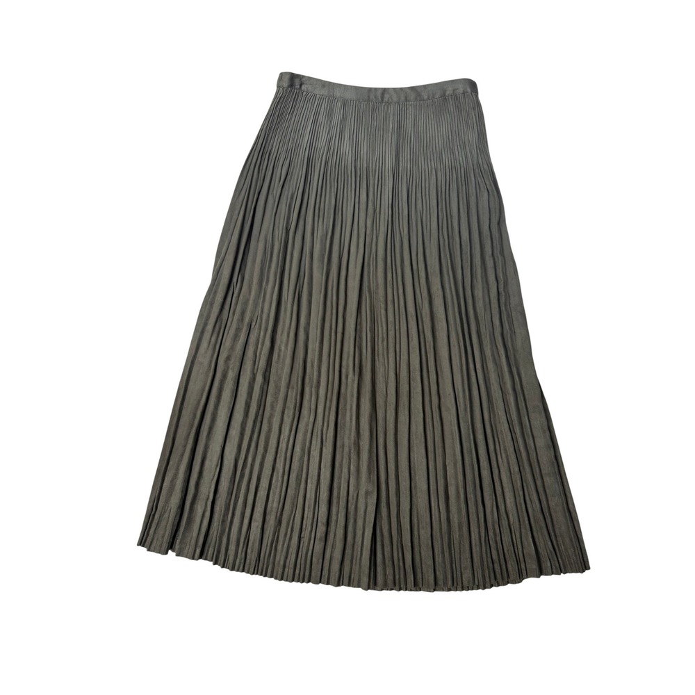 Coldwater Creek Olive Green Faux Suede Accordion Pleated Maxi Skirt Womens S 6-8